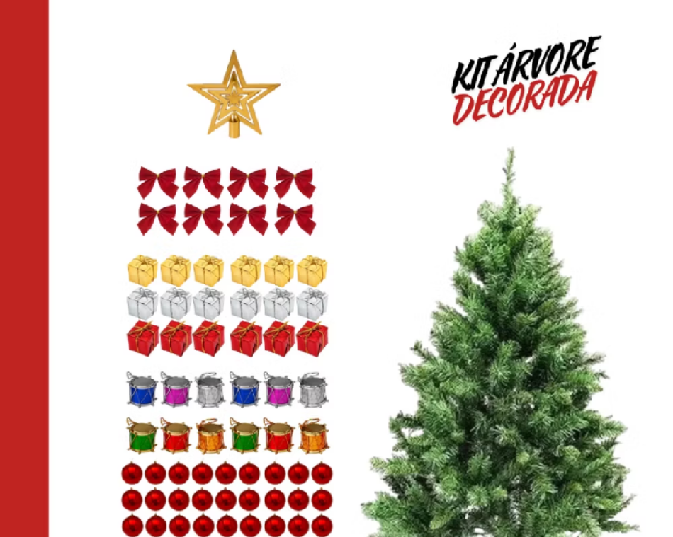 Árvore de natal com decoração Árvore De Natal 1.20cm Com 110 Galhos Decoração 81 Enfeites Completa Promoção