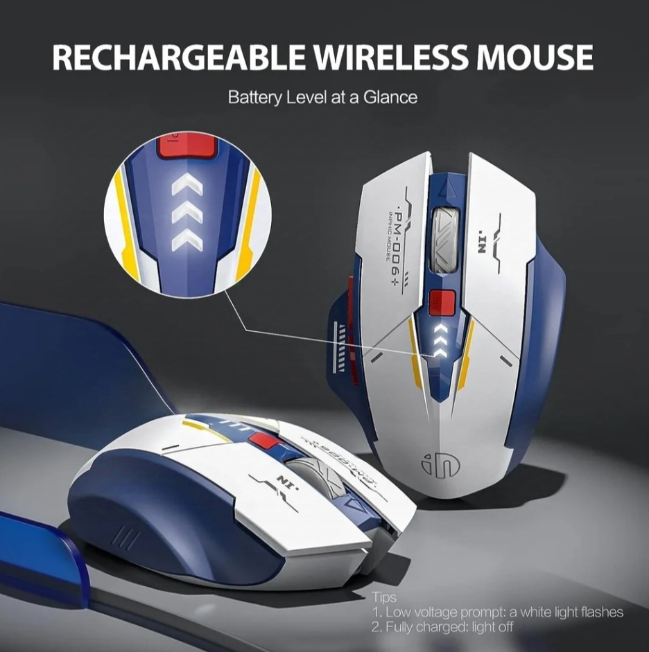 Mecha Edition 2.4G Wireless Mouse Silent Rechargeable Mouse Type-C LED Light Mouse For Computer PC Laptop Office Gaming